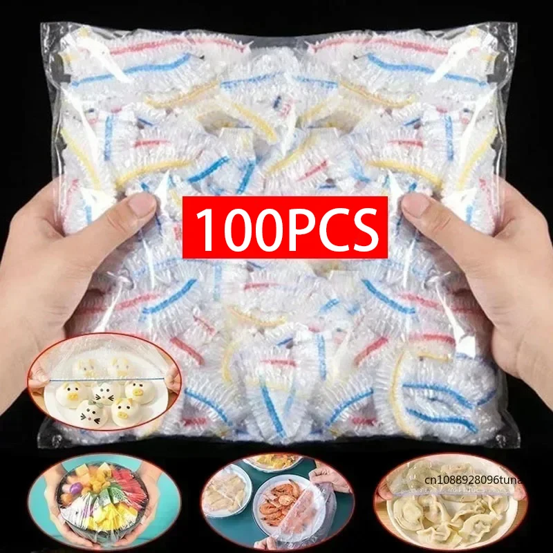 100 pçs colorido capa de alimentos geladeira sacos de manutenção fresca saco de embalagem de grau alimentício reutilizável cozinha filme aderente envoltório transparente