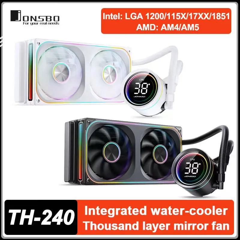 JONSBO TH-240 Cooler de Água para CPU com Display Digital Integrado e Radiador Refrigerado a Água LGA1700 1851 1200 115X AM4 AM5