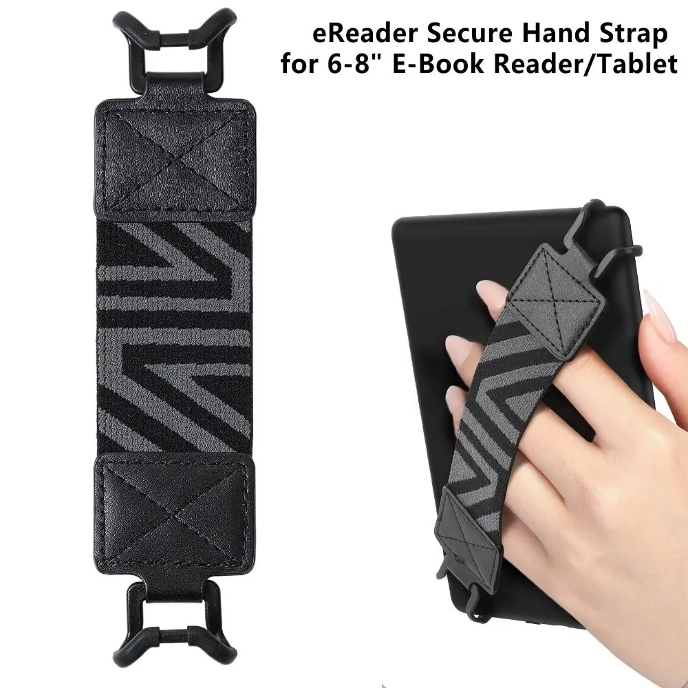 Alça de mão segura para leitor de couro PU Suporte versátil para aperto de dedo para Kindle/Kobo/Voyaga/Lenovo/Sony 6-8" E-Book Tablet