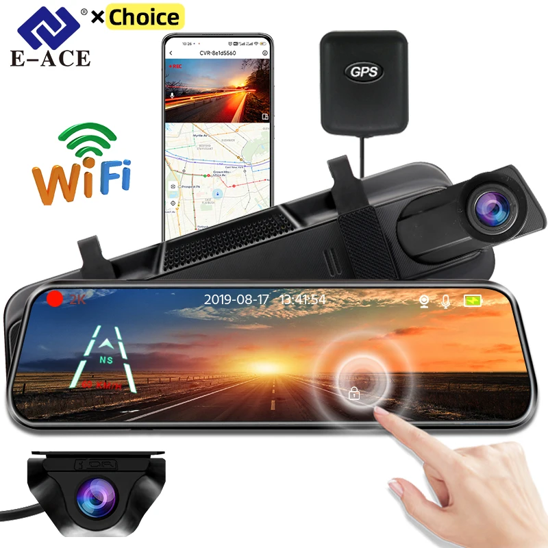 E-ACE 2k carro dvr wifi gps fluxo mídia espelho opcional 1080p câmera de vídeo do carro visão noturna gravação loop 24h estacionamento caixa preta