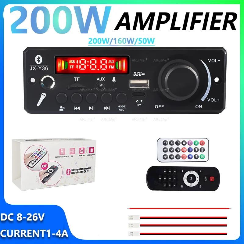 200w amplificador bluetooth 5.0 diy mp3 wav placa decodificadora dc 24v 80w carro sem fio usb mp3 player slot para cartão tf usb fm com 3.5mm microfone