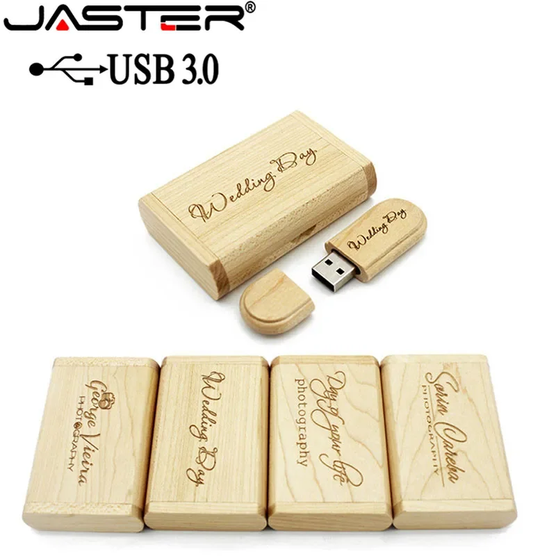 Pen Drive USB 3.0 de Alta Velocidade JASTER em Madeira de Bordo + Caixa, 4GB 16GB 32GB 64GB, Presentes com Logotipo Personalizado Grátis