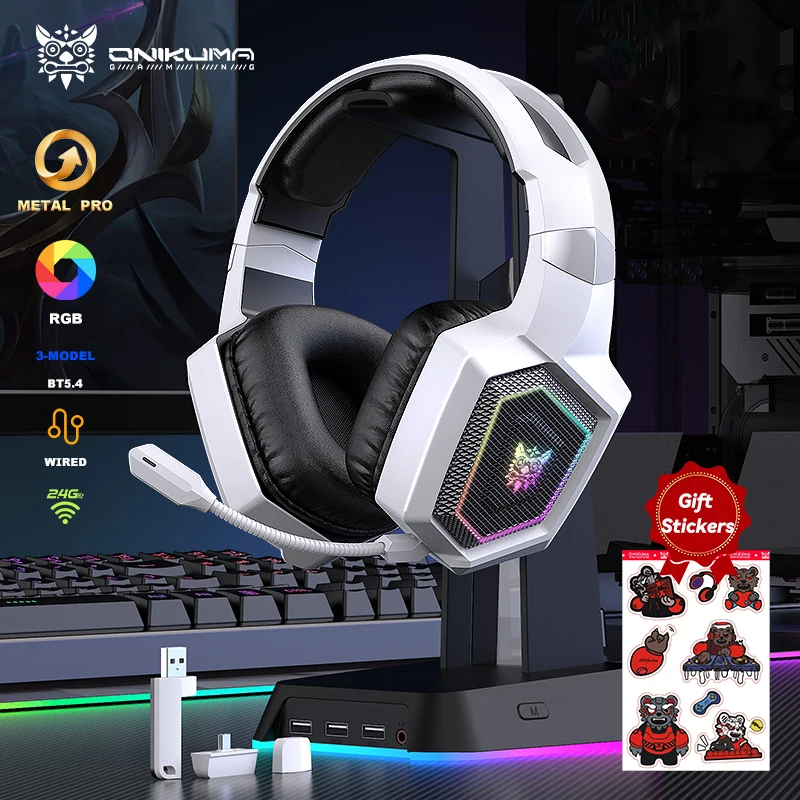 Onikuma fone de ouvido sem fio para jogos, 2.4ghz, para ps5, ps4, pc, mac, cancelamento de ruído, fone de ouvido para jogos com microfone, luz rgb