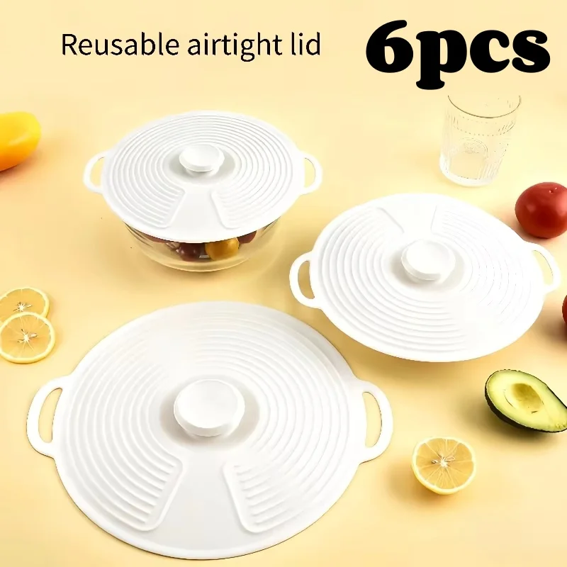 3/6 pçs tampas de silicone conjunto com alça dupla tampa de pote resistente ao calor microondas splatterproof capa reutilizável para tigelas placas panelas