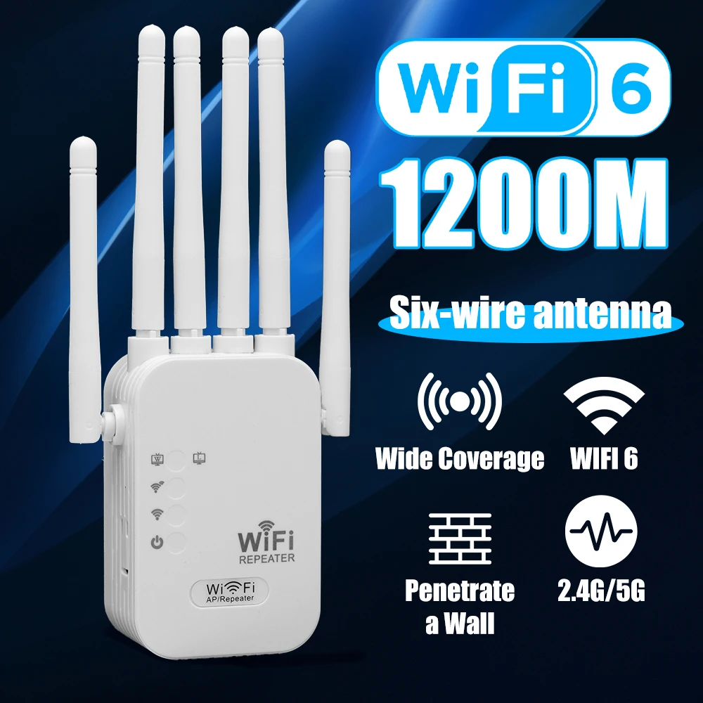 Repetidor WiFi 1200Mbps, Extensor de WiFi Sem Fio, Amplificador de Rede 2.4G/5G 360 ° Sinal de Cobertura Total para Escritório e Casa