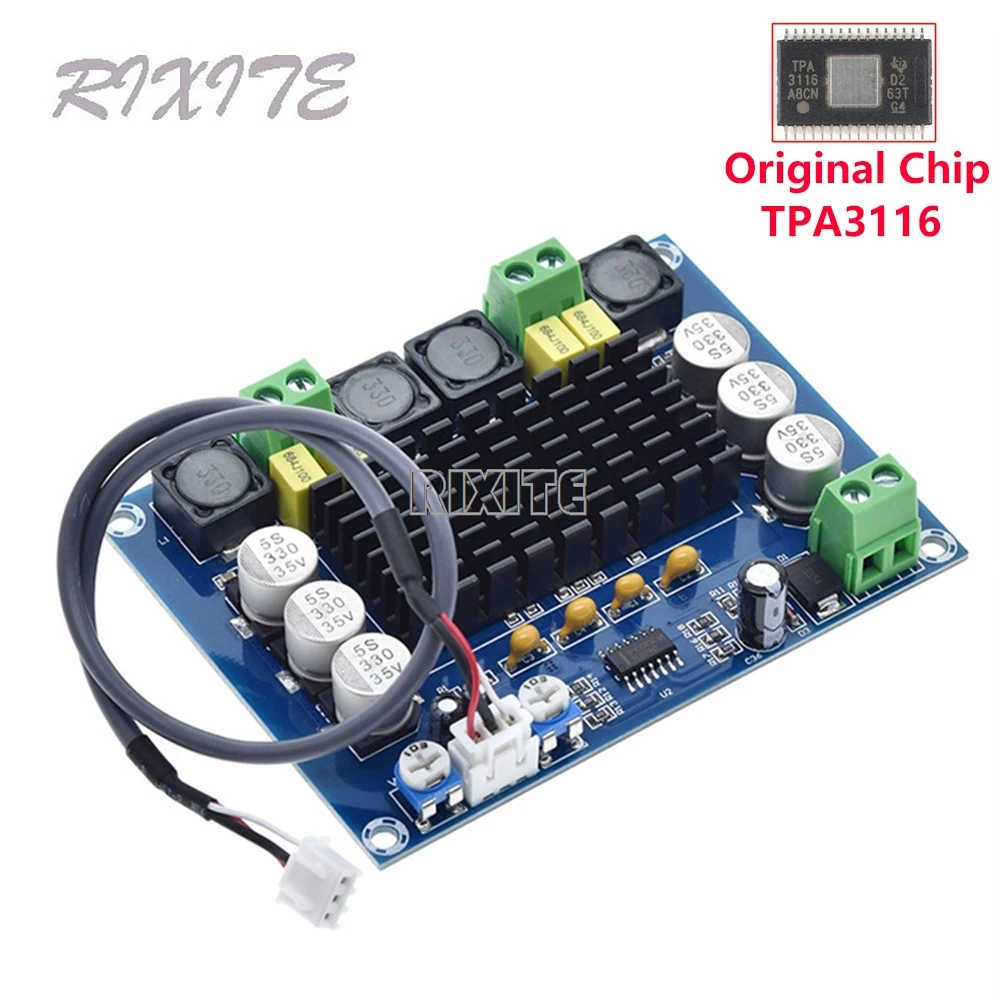 Placa amplificadora de áudio digital de alta potência, 2*120w tpa3116d2, canal duplo, estéreo, classe d, módulo amplificador de potência de áudio, dc 12v 24v Placa amplificadora de áudio digital de alta potência, 2*120w tpa3116d2, canal duplo, estéreo, classe d, módulo amplificador de potência de áudio, dc 12v 24v