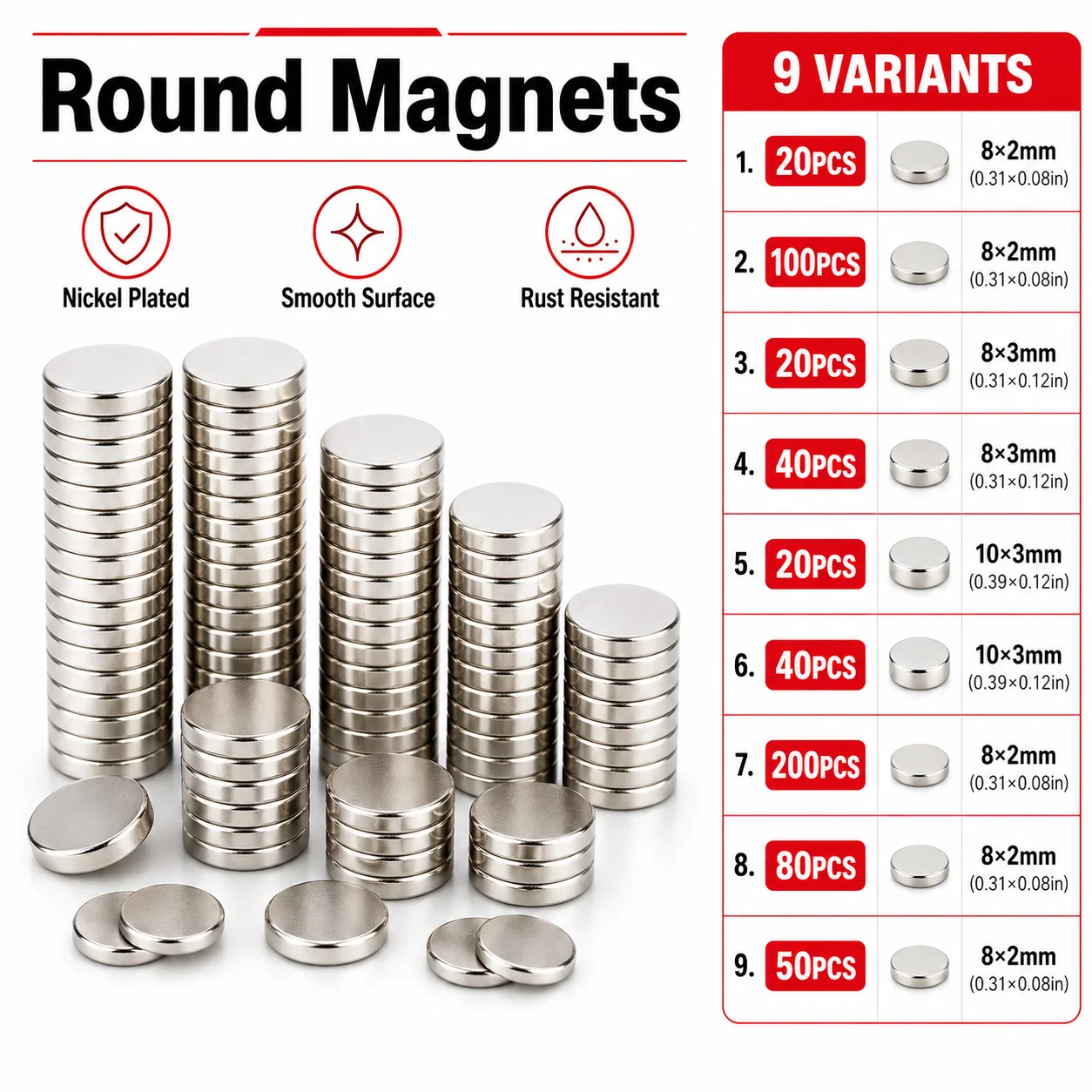 20-200 PCS Ímãs Redondos Pequenos 8x2mm 8x3mm 10x3mm, Mini Ímãs para Geladeira, Quadro Branco, Escritório, Quadro de Apagar a Seco, Artesanato