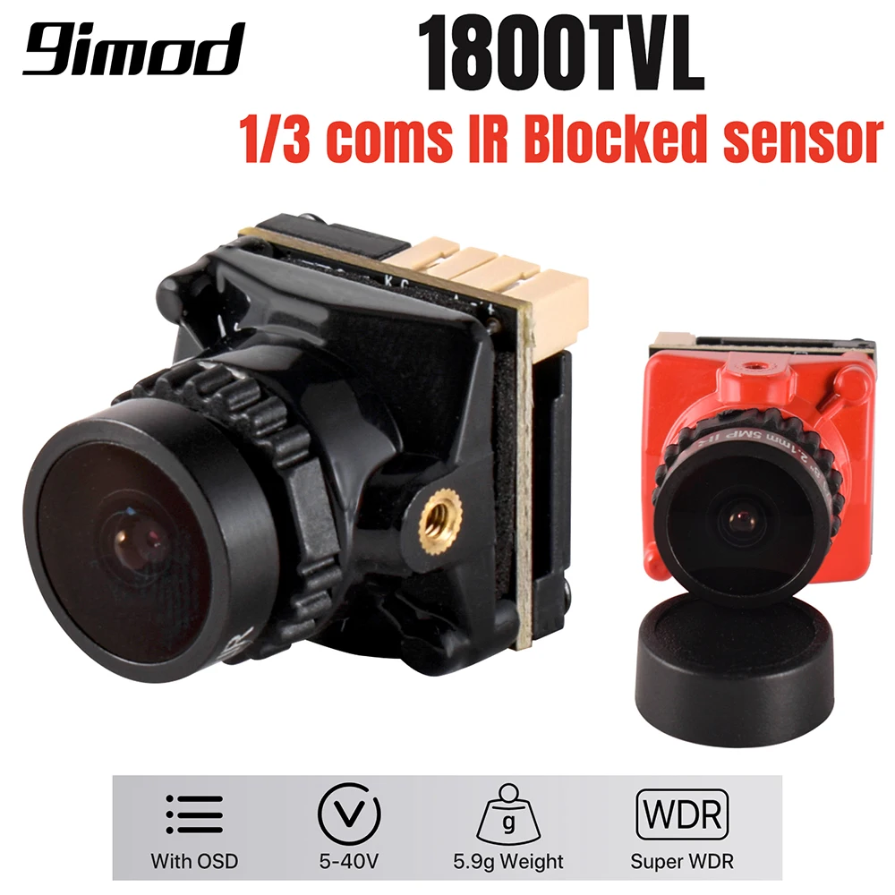 Câmera Mini FPV 9IMOD 1800TVL 5MP 2.1mm Sensor HDR de 1/3 Polegada 19x19mm NTSC PAL Comutável para Peças DIY de Drone FPV