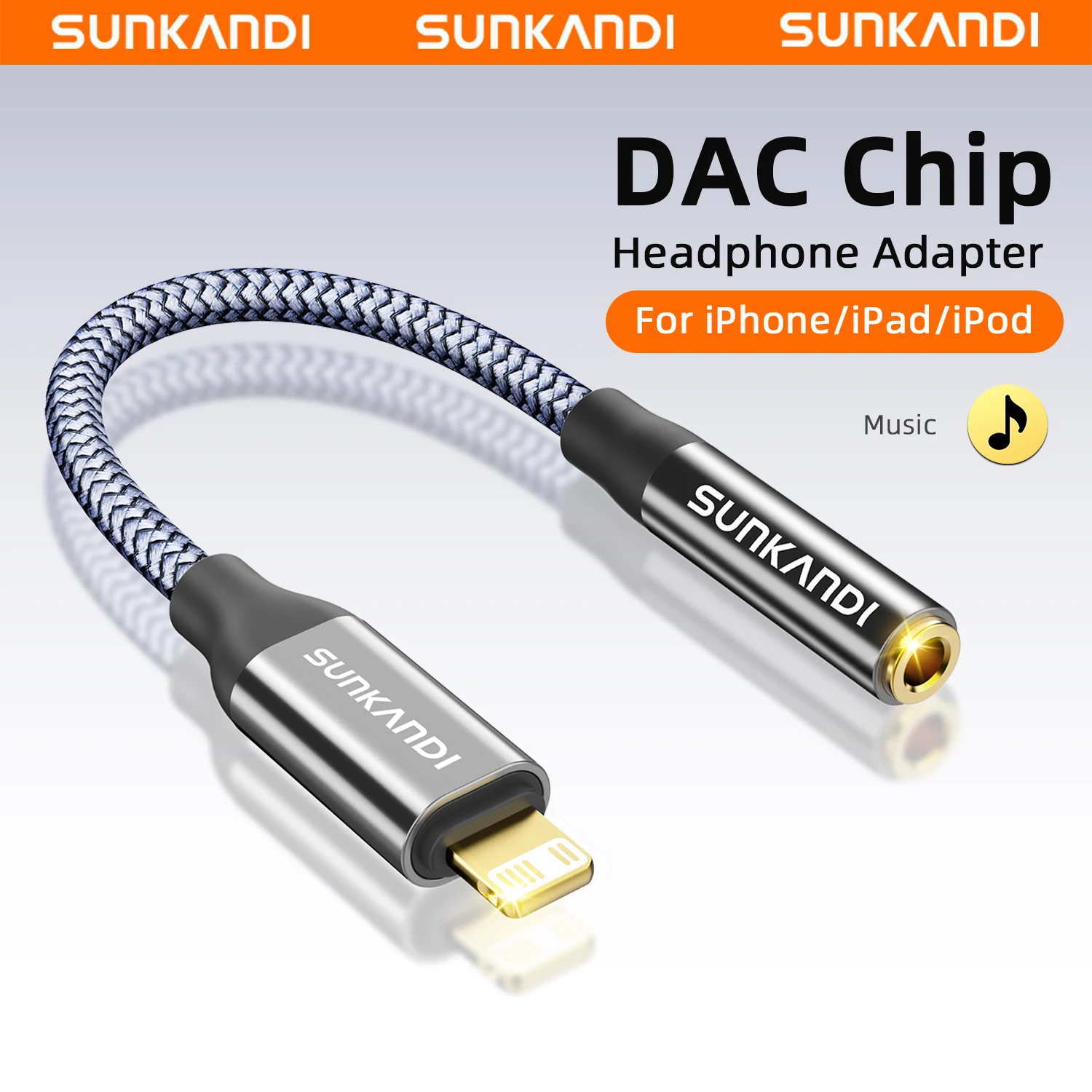 Adaptador SUNKANDI Lightning para Conector de Fone de Ouvido de 3,5 mm para iPhone, Cabo de Áudio com Chip DAC para iPhone 14 13 12 11 X XS 8 7 Adaptador SUNKANDI Lightning para Conector de Fone de Ouvido de 3,5 mm para iPhone, Cabo de Áudio com Chip DAC para iPhone 14 13 12 11 X XS 8 7