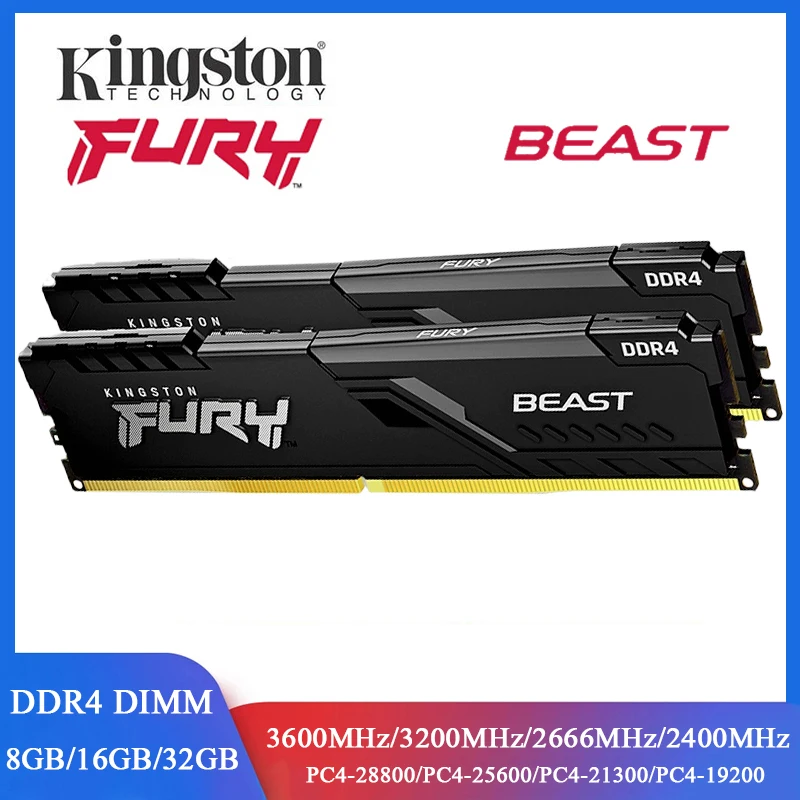 Kingston BEAST Memoria DDR4 Desktop RAM 8GB 16GB 32GB 3600 3200 2666 2400 MHz Memória 288Pin DDR4 DIMM 1.2V PC4-21300 25600 28800
