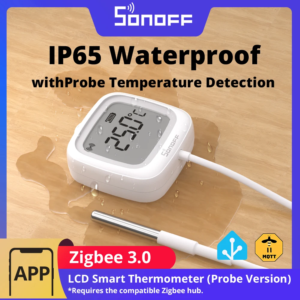 Sonoff SNZB-02LD zigbee3.0 lcd termômetro inteligente com sonda ip65 à prova dip65 água para geladeira piscina tanque de peixes adega via ZBBridge-P