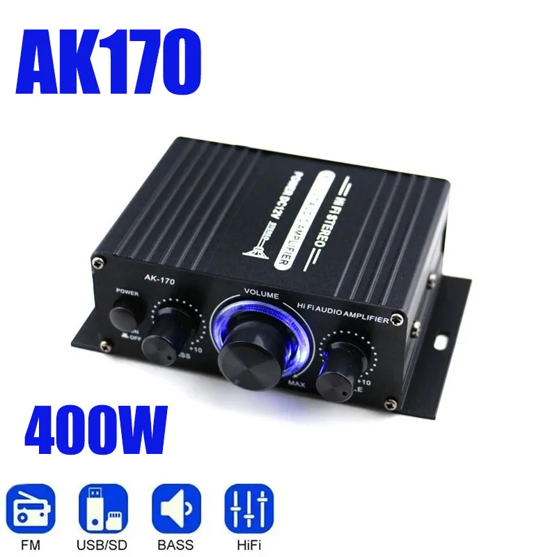 Ak170 mini amplificador de áudio digital para carro, luz azul, amplificador de áudio estéreo para home theater, clube, festa, música, 200wx2 potência