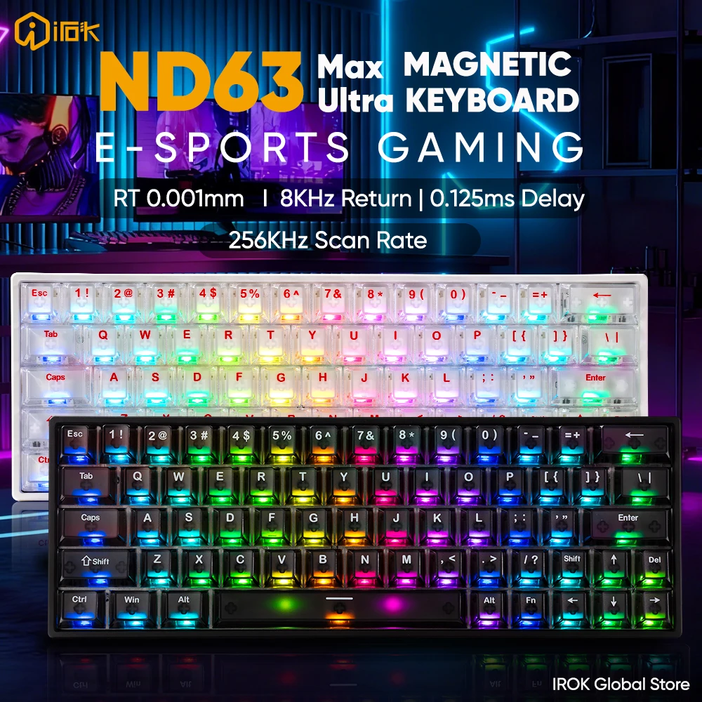 Teclado Mecânico Magnético Gamer IROK ND63 Ultra ND63 Max ND63 Pro com Fio, 60% Rapid Trigger 0.001mm 8Khz