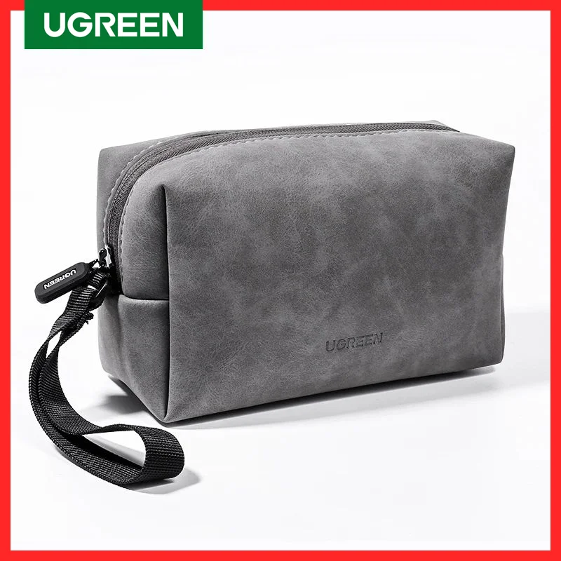 Bolsa de armazenamento de couro para organizador ugreen, case para fone de ouvido com fio, cabo usb, carregador de celulares, pc, acessórios digitais