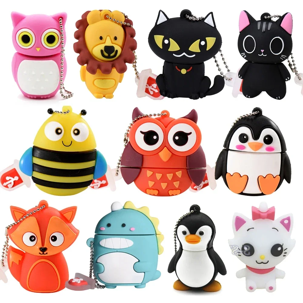 JASTER-Animal bonito dos desenhos animados USB Flash Drive, Coruja, Dinossauro, Gato, Abelha, Fox, Pen Drive, Pinguim, Memory Stick, 8GB, 16GB, 32GB, 64GB