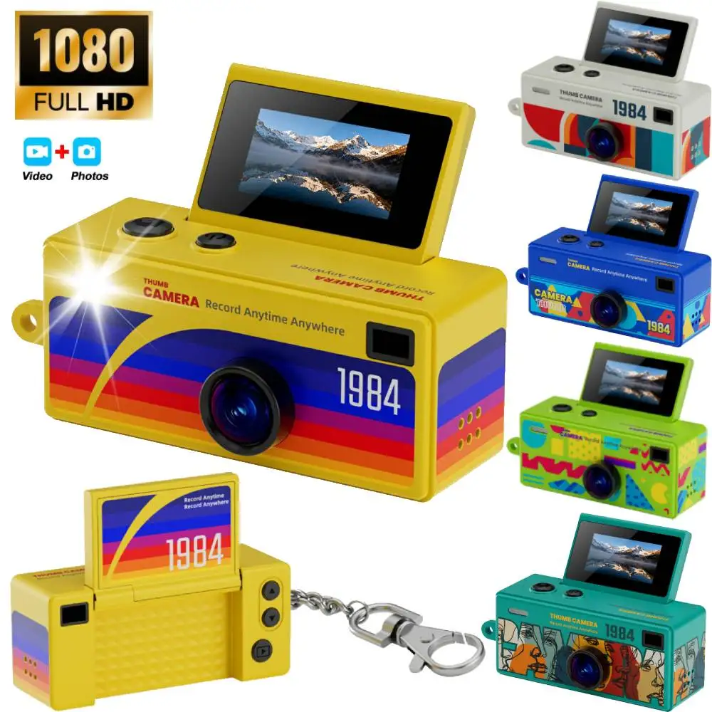 Câmera Digital Retrô com Tela Flip de 0,96 Polegadas, Câmera CCD, Câmera Chaveiro, Câmera de Dedo 1080P HD, Filmadora com Flash