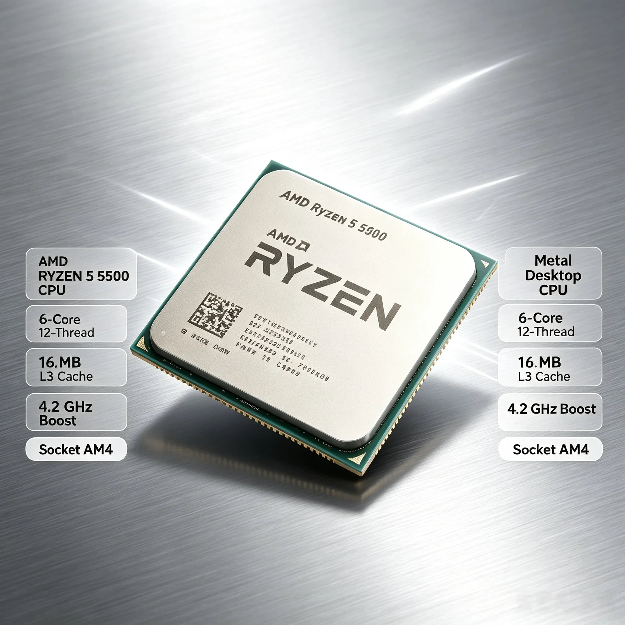 Processador de Mesa Multi-Tarefas AMD Ryzen 5 5500 R5 5500 6 Núcleos 12 Threads 16MB Cache L3 3.6-4.2GHz Socket AM4 Sem Cooler