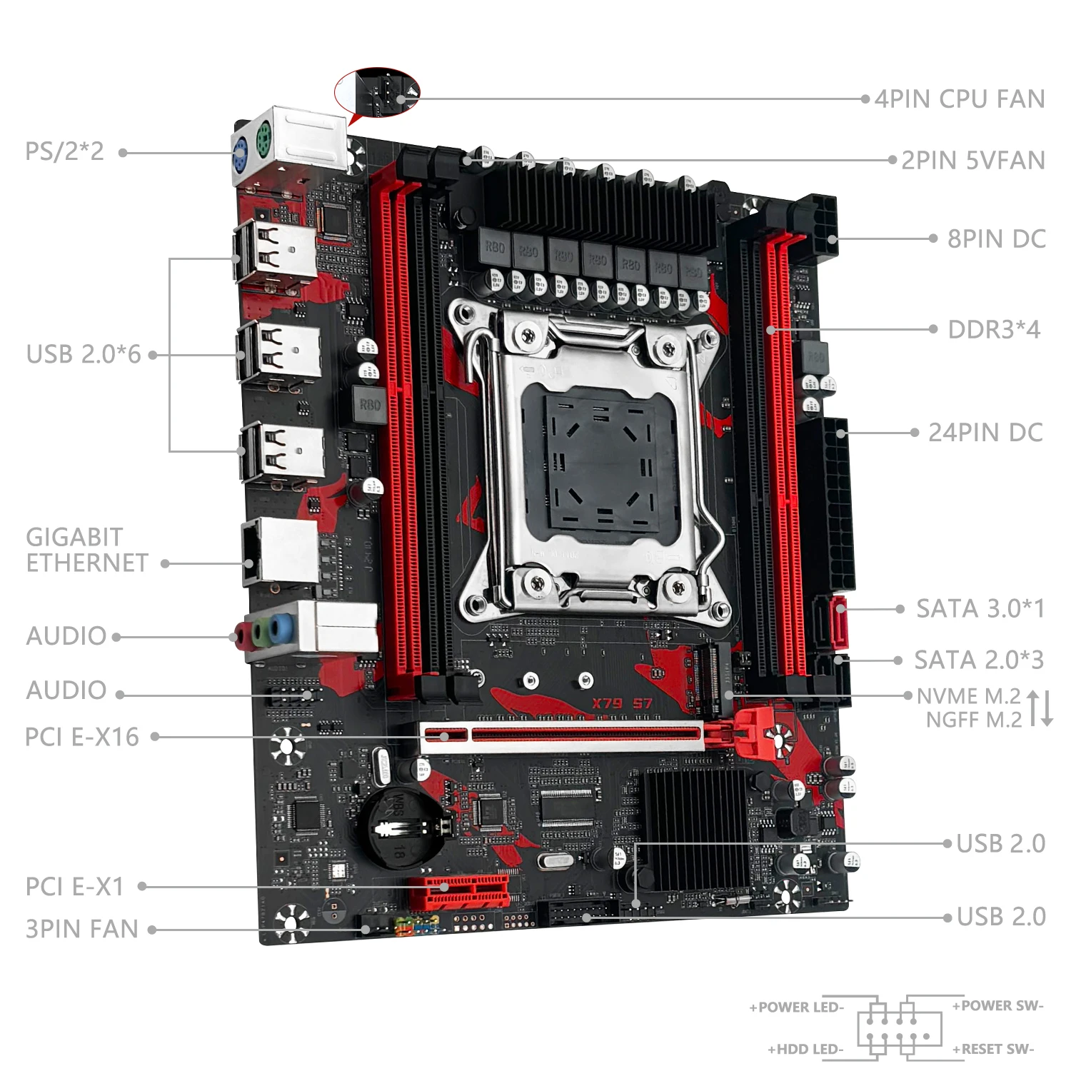 Placa-Mãe MACHINIST X79 S7 LGA 2011 Suporte para Processadores Intel Xeon E5 V1 V2 Memória DDR3 RAM NVMe SATA M.2 M-ATX