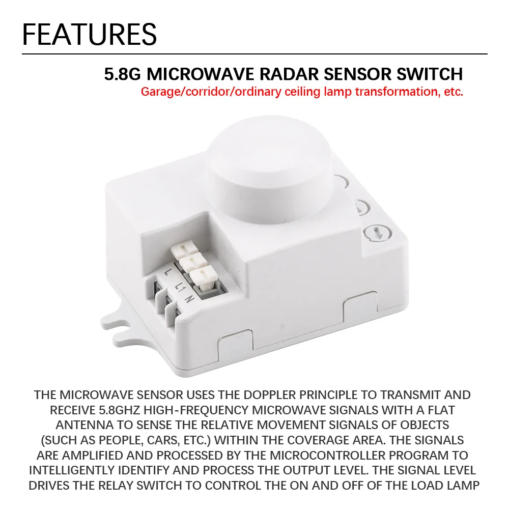 Microondas Radar Módulo Interruptor Sensor, 220V, Inteligente, Economia de Energia, Controle, 5.8G
