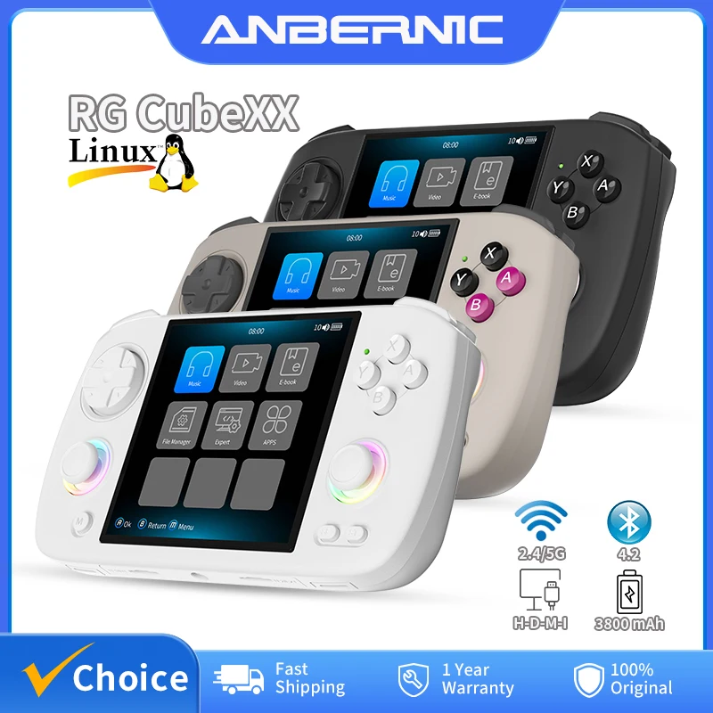 ANBERNIC RG Cubexx Retro Console de jogos portátil 3.95 "IPS 720*720 Tela Linux 64bit Suporte WiFi Bluetooth Streaming Jogos de vídeo