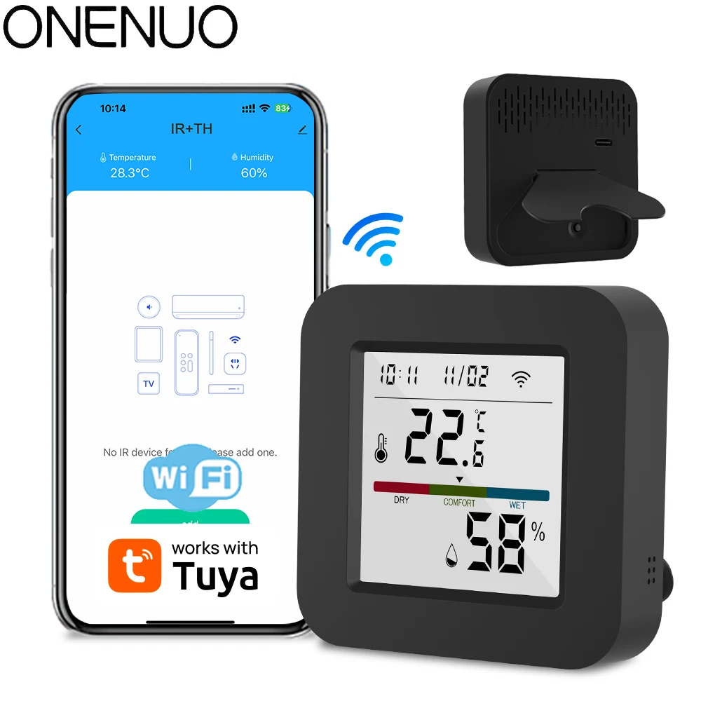 Tuya inteligente universal ir remoto com sensor de umidade temperatura para ar condicionado tv ac funciona com alexa google casa yandex