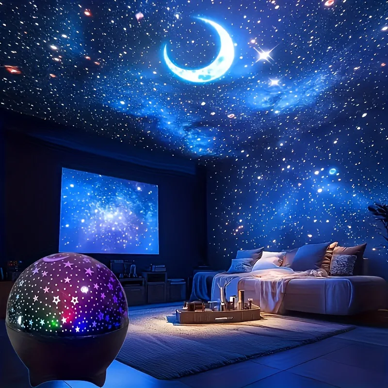 Luzes noturnas led, céu estrelado, lua, projetor, plugue usb, 7 modos, luz estroboscópica colorida para quarto de crianças, festa, decoração de galáxia, presente