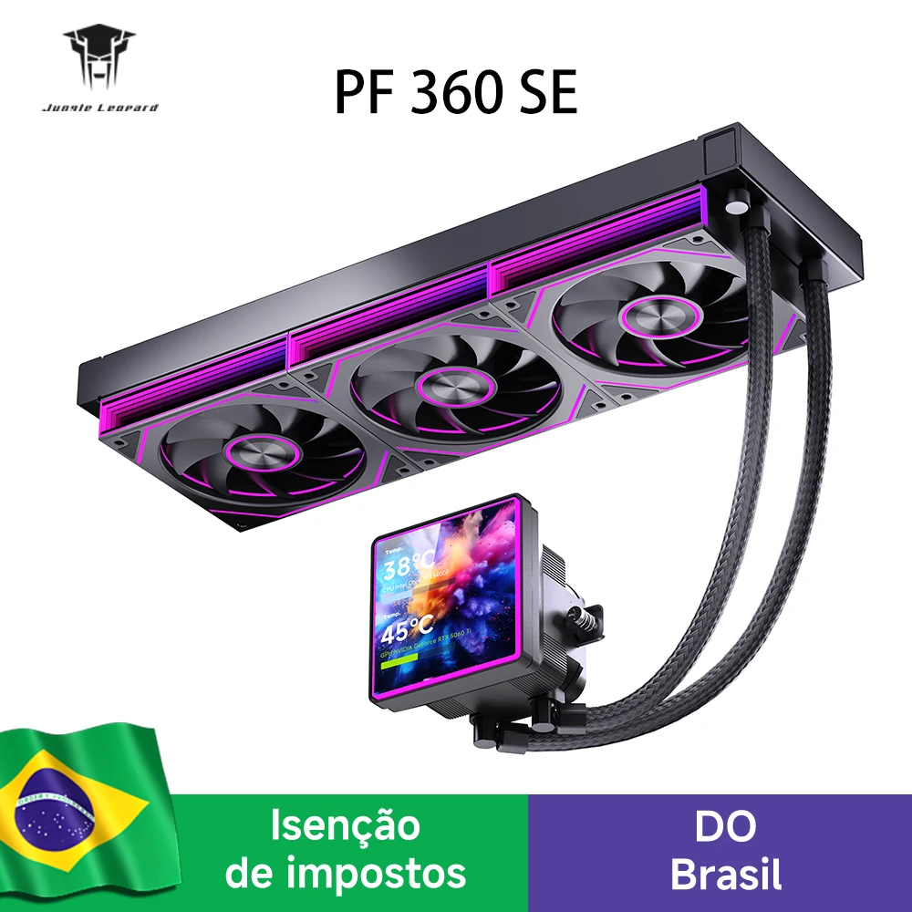 Cooler AIO ProFlow SE 360mm ARGB Preto - Sistema de Resfriamento Líquido para CPU Tela LCD de 4 Polegadas 320W TDP Ventiladores Cooler ARGB 1850RPM PWM para Intel LGA1851/1700/1200/115X AMD AM4/AM5 Negro Jungle Leopard