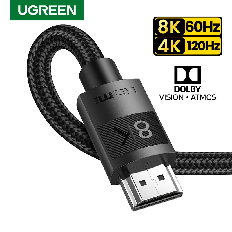 UGREEN Cabo HDMI 2.1 8K 4K 120Hz 48Gbps HDR Dolby Atmos eARC Ultra Alta Velocidade para PS5 Xbox Series X TV LG Samsung Monitor Projetor Compatível com G-SYNC FreeSync Cabo para Jogos Home Theater Streaming Resistente