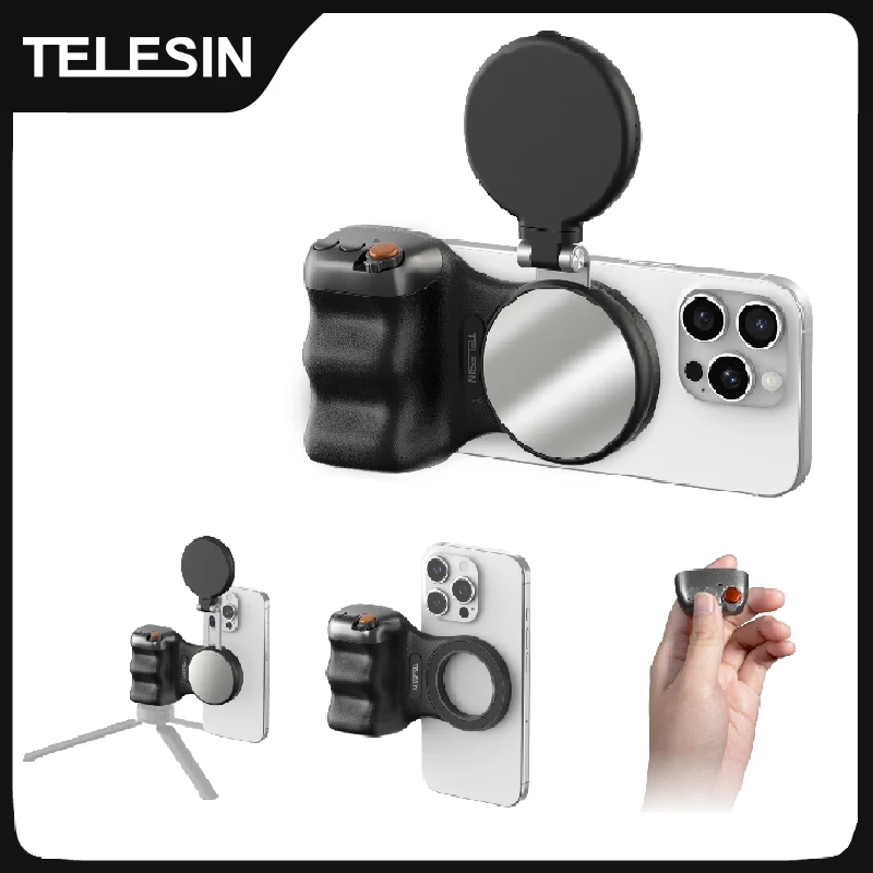 Telesin câmera magnética do telefone tiro aperto de mão suporte do telefone tiro ajuda alça de controle remoto para telefone inteligente iphone android