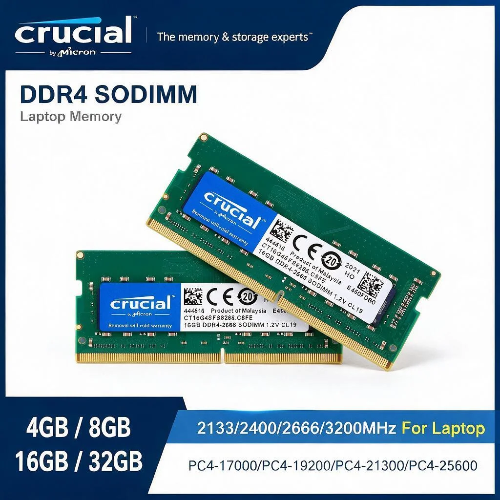 Crucial NOVA RAM DDR4 16GB 32GB 4GB 8GB 3200MHz 2400 2666MHz Memória para Laptop SODIMM PC4-25600 21300 19200 17000 Para Intel&AMD