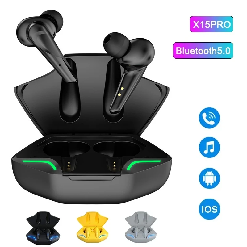Tws x15 pro fone de ouvido bluetooth 5.0 sem fio gamer fone esporte baixa latência fone gamer fone com microfone handsfree