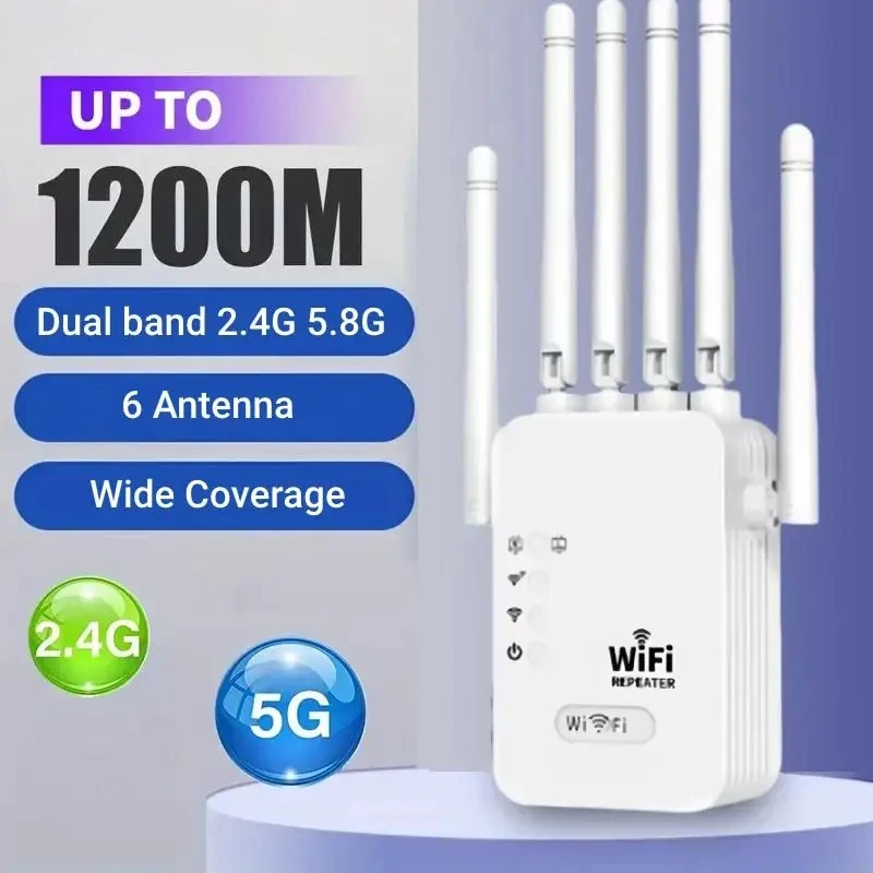 Repetidor WiFi Dual Band 1200Mbps 2.4G 5G, Extensor de Sinal, Amplificador Sem Fio, Roteador para Casa e Escritório
