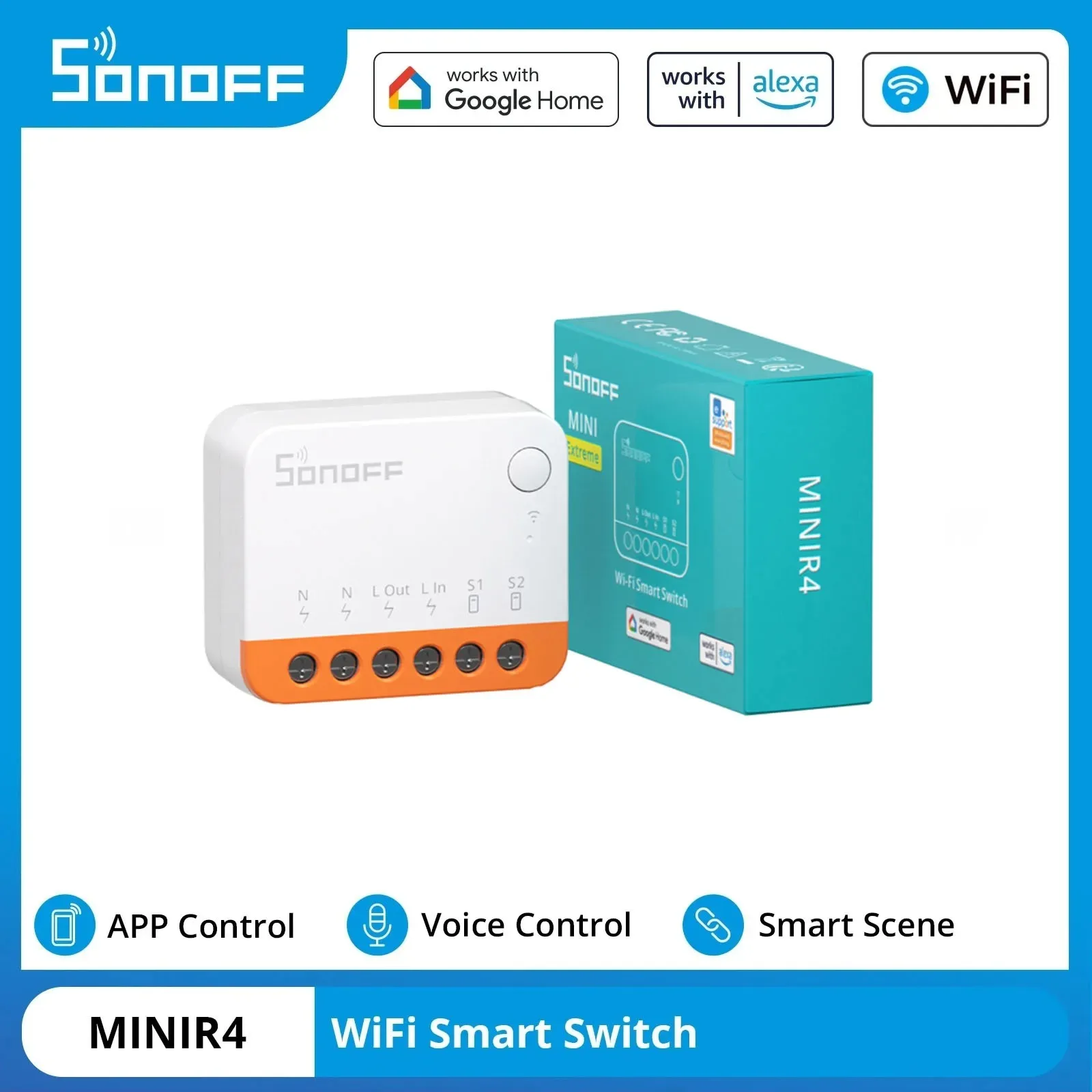 Sonoff Mini R4 Extreme, Controle Bidirecional para Casa Inteligente, Funciona com Alexa, Google Home, Yandex Alice