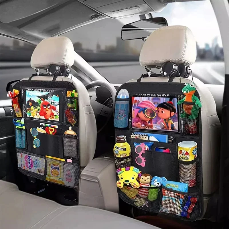 Organizador de Assento de Carro Multifuncional em Tecido Oxford, Bolsa de Armazenamento com Múltiplos Bolsos e Suporte para Tablet, Protetor para Crianças