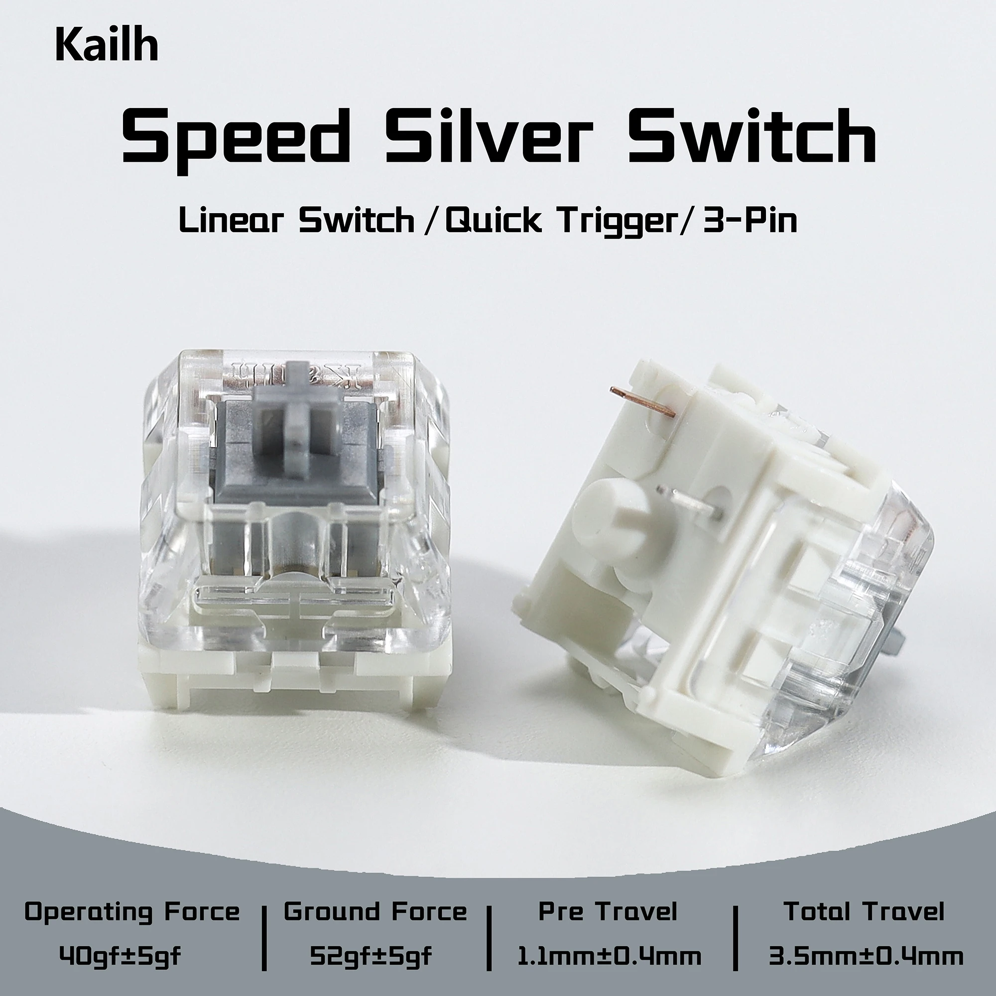 Interruptores Mecânicos Kailh Speed Silver Creamy Linear 3-Pin 40gf Pré-Lubrificados para Kit de Teclado Gamer 60%