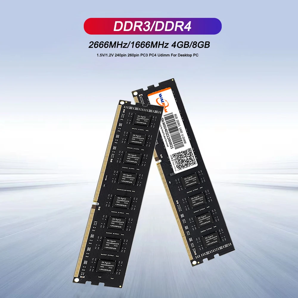 Memória RAM Walram DDR4 2666MHz 8GB para Desktop, Memória RAM DDR3 1600MHz 4GB 1.5V 1.2V, Memória Interna DDR4 8GB Udimm DIMM para PC