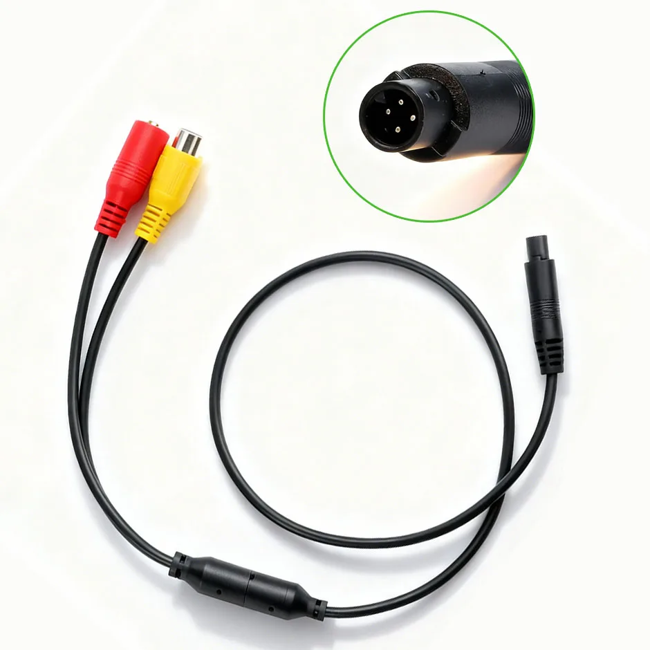 Cabo Adaptador de 4 Pinos para RCA Fêmea 12V para Câmera de Ré Automotiva, Transmite Sinal de Vídeo CVBS e Fonte de Alimentação