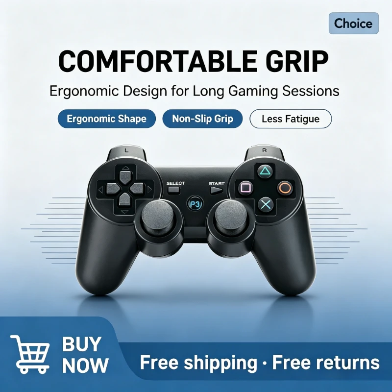 Joystick Gamepad Bluetooth Sem Fio Compatível com PlayStation 3 e PC, Empunhadura Ergonômica para Jogadores Casuais em Casa
