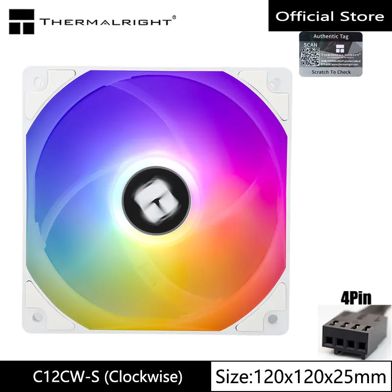 Ventoinha para Gabinete Thermalright TL-C12CW-S 12cm 4pin PWM ARGB Colorida (Girando no Sentido Antihorário) Ventoinha para Gabinete Thermalright TL-C12CW-S 12cm 4pin PWM ARGB Colorida (Girando no Sentido Antihorário)