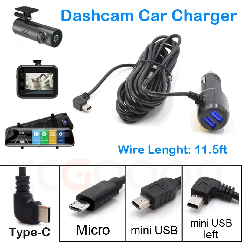 Cabo de carregamento dvr dash cam carregador de carro mini usb/micro usb/tipo-c usb 11.5ft fonte de cabo de alimentação 12-24v para câmera dvr gps