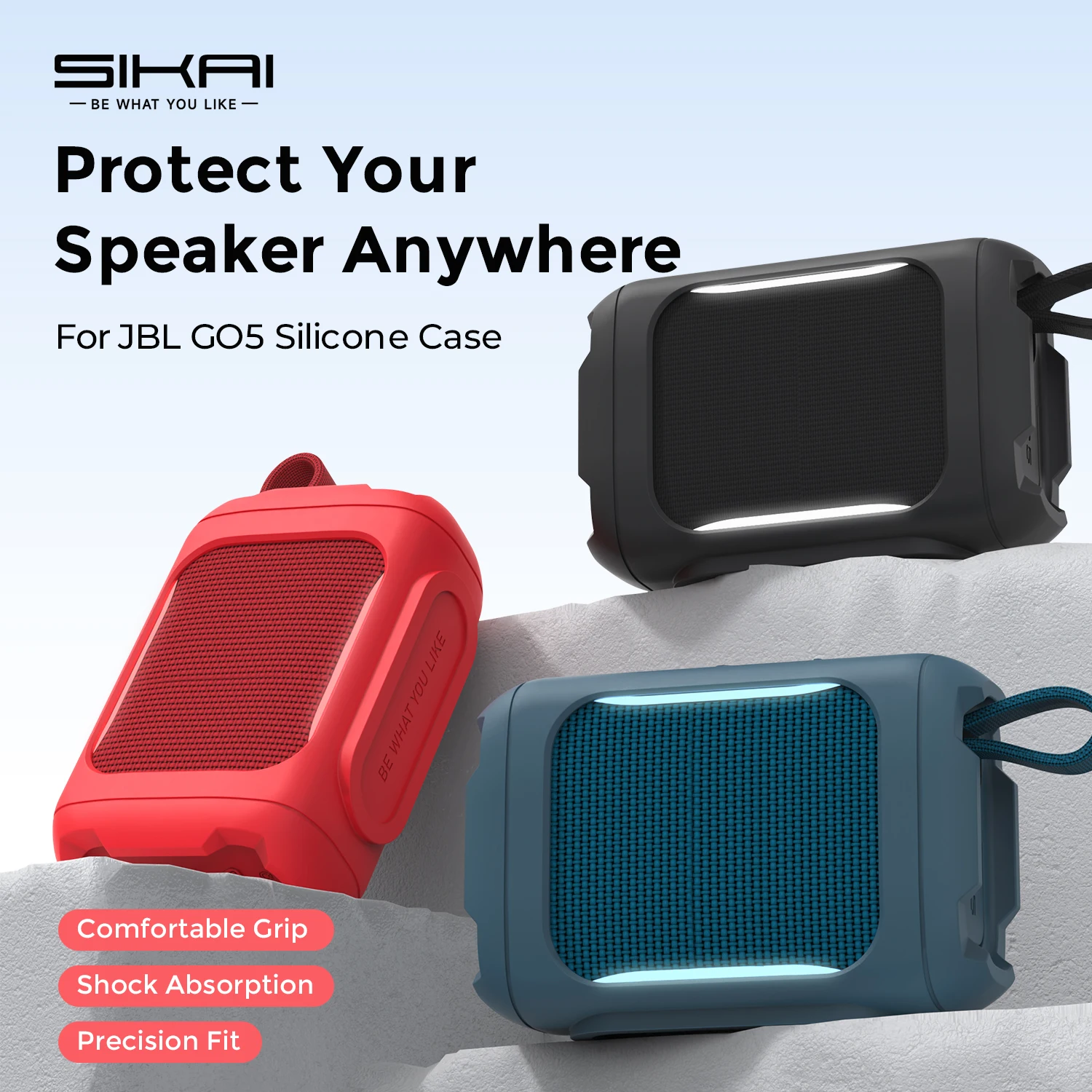 Capa de Silicone SIKAI para JBL Go 5, Capa Protetora para Caixa de Som Bluetooth JBL Go5, Capa Antichoque e Antirrisco Capa de Silicone SIKAI para JBL Go 5, Capa Protetora para Caixa de Som Bluetooth JBL Go5, Capa Antichoque e Antirrisco