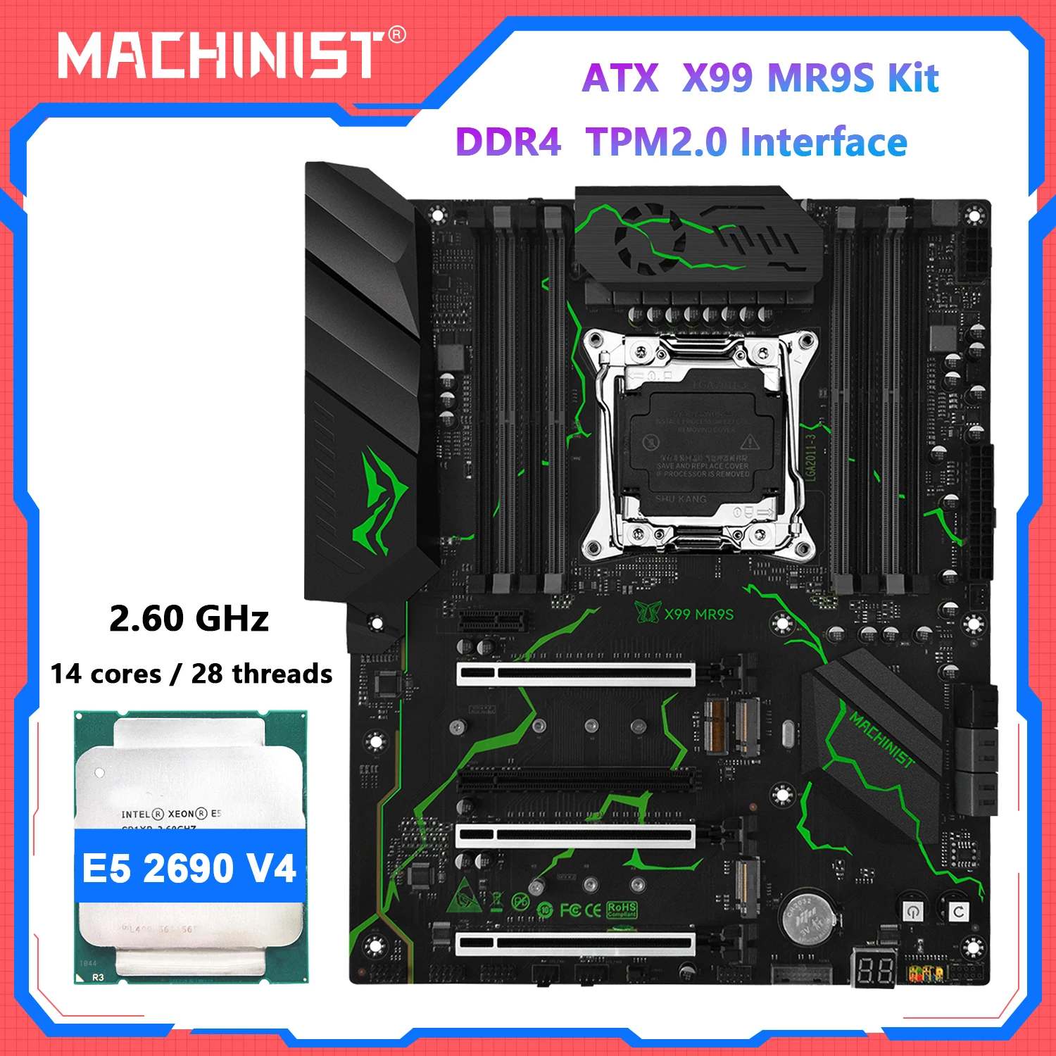 Placa-mãe MACHINIST TPM 2.0 X99 MR9S LGA 2011-3 Intel Xeon E5 2680 V4/V3 CPU DDR4 RAM Memória de quatro canais NVME M.2 USB3.0