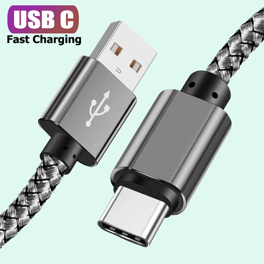Cabo de Carregamento USB A para Tipo C 2A Carregador Rápido Cabo de Dados de Nylon 1M 2M 3M para Dispositivos Android Huawei Samsung Tipo C