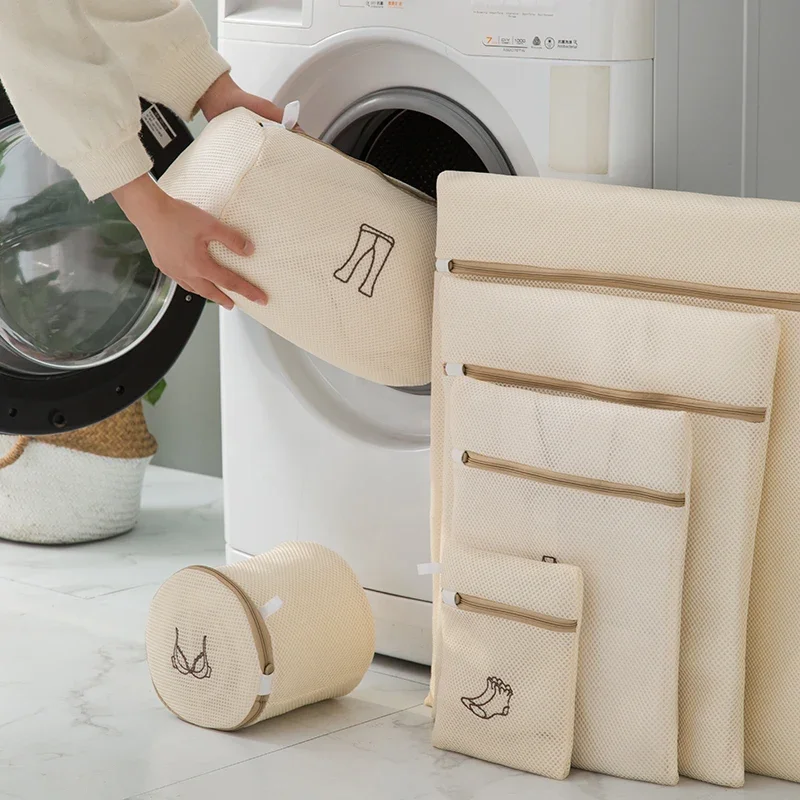 1/4/6 pçs conjuntos de sacos de lavanderia para máquinas de lavar bordado malha fina organizador de roupa interior cesta roupas limpeza anti-deformação