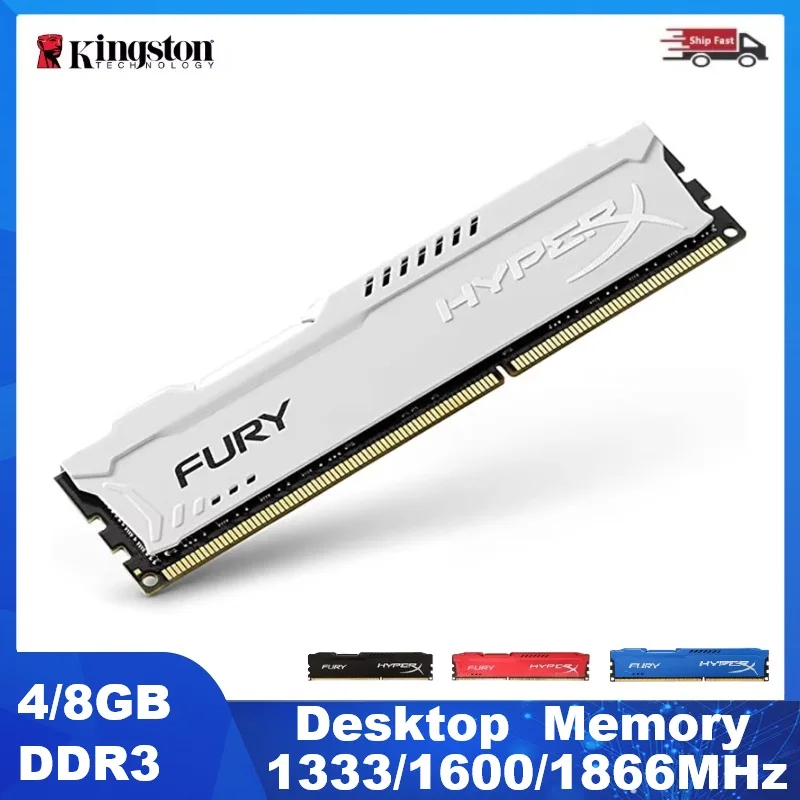 Memória RAM HYPERX FURY para Desktop DDR3 4GB 8GB UDIMM 1866MHz 1600MHz 1333MHz Memória de Alto Desempenho para Desktop 240Pin