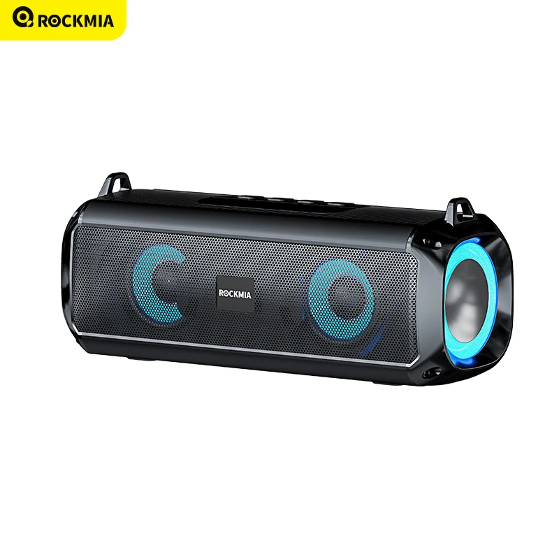 Rockmia EBS-045 Alto-falante de música sem fio portátil Bluetooth 5.0 RGB LED Luzes Microfone Cartão TF Tiras de Ombro
