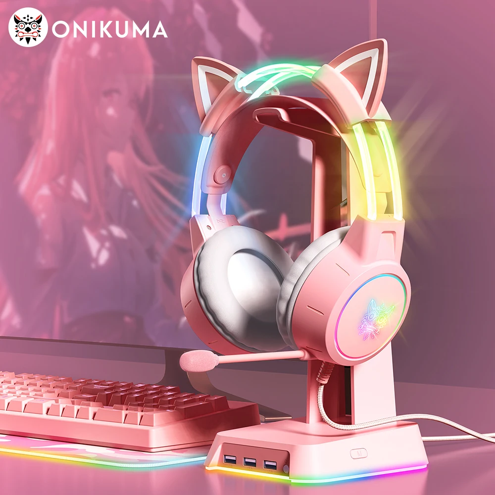 ONIKUMA X15 Pro Fones de ouvido com fio com feixe de cabeça RGB Microfone flexível Controle de botão Fone de ouvido para jogos Gamer para computador PC