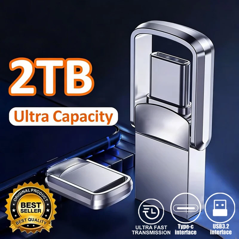 Adaptador USB Pen Drive 2TB 3.2 Tipo C, Memória Flash 256GB 1TB 2TB para Armazenamento em PC e Smartphone