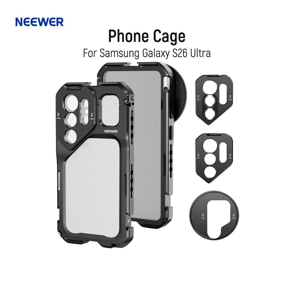Suporte para Telefone NEEWER para Samsung Galaxy S26 Ultra, Estabilizador de Vídeo Móvel, Kit Vlog com 3 Placas Traseiras para Filtro de 67mm
