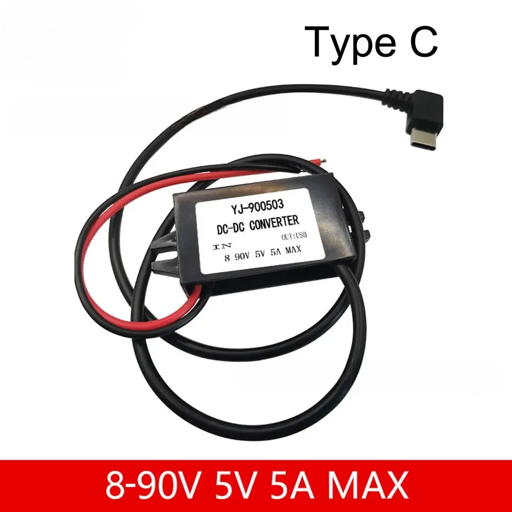 8-90v 12v 24v 48v 60v 72v 90v a 5v 5a dc conversor step down 25w tipo-c usb micro buck fonte de alimentação carregamento do telefone móvel